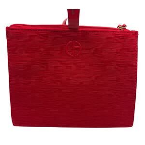 Giorgio Armani Red Beauty Zipper Wristlet Cosmetic Bag Clutch Textured Zip Top